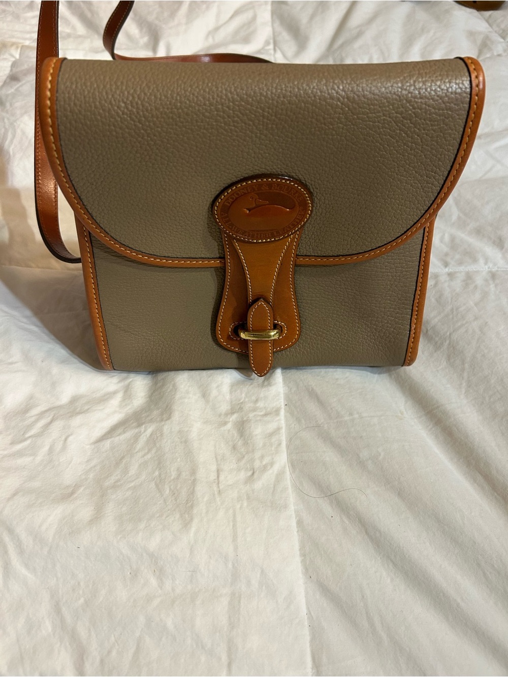 Dooney and Burke Brown Leather Crossbody Bag with Tan Trim